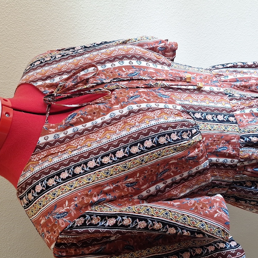 Blue Rain Brown Colorful Dress Garment Size M - Picture 6 of 12